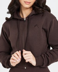 Classic Lounge Cropped Zip Through Hoodie 70% Cocoa | Oner Classic Lounge Cropped Zip Through Hoodie 70% Cocoa | Oner