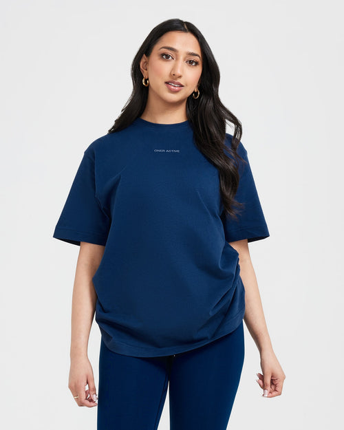 Oner Modal Classic Mirror Graphic Oversized T-Shirt | Washed Midnight