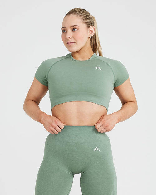 Oner Modal Classic Seamless 2.0 Short Sleeve Crop Top | Sage Marl