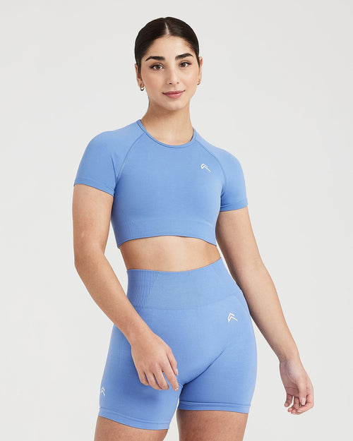 Oner Modal Classic Seamless 2.0 Short Sleeve Crop Top | Light Denim Marl