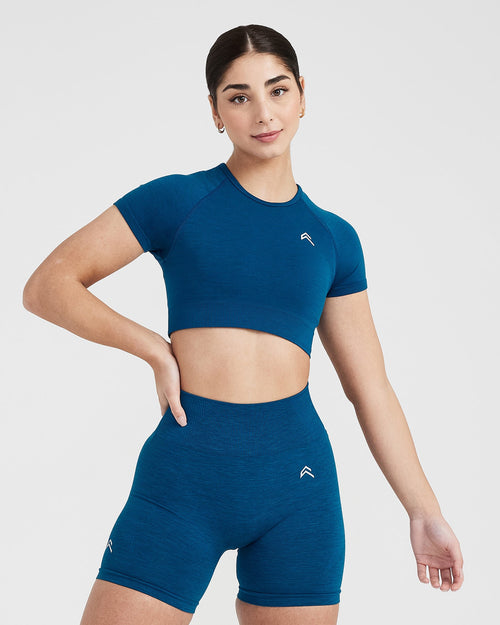 Oner Modal Classic Seamless 2.0 Short Sleeve Crop Top | Petrol Blue Marl