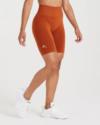 Effortless Seamless Cycling Shorts with White Logo | Warm Copper