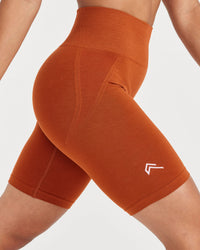 Effortless Seamless Cycling Shorts with White Logo | Warm Copper