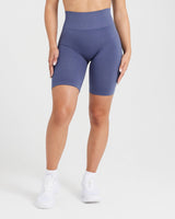 EffortlessLift™ Seamless Cycling Shorts with White Logo | Slate Blue