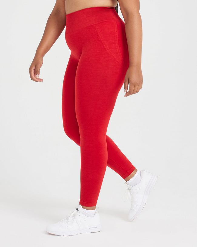 Effortless Seamless Leggings with White Logo | Spicy Red