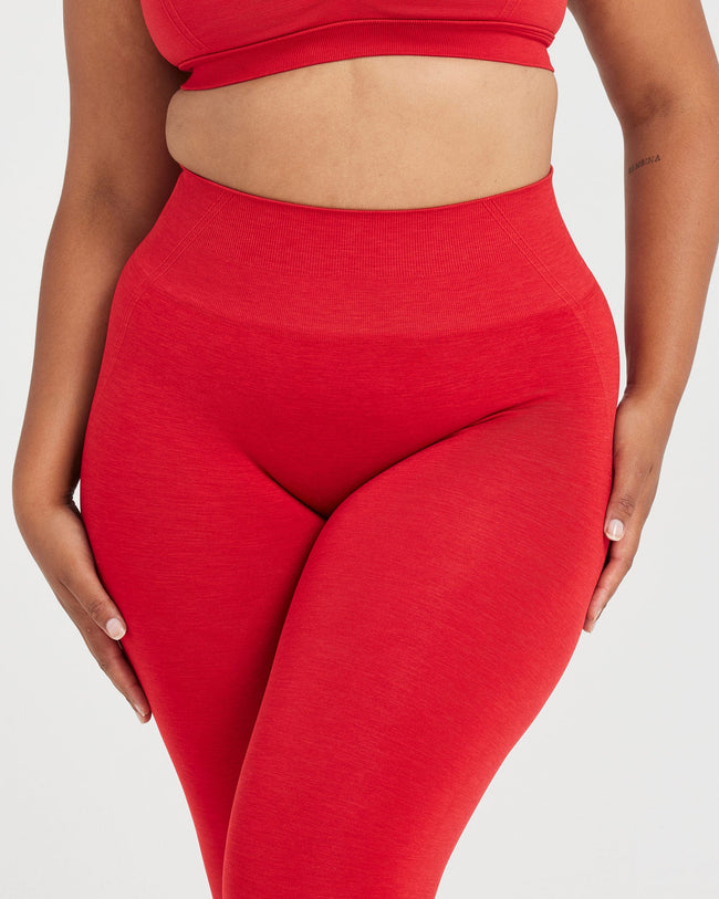 Effortless Seamless Leggings with White Logo | Spicy Red