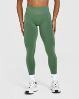 Effortless Seamless Leggings with White Logo | Forest Green