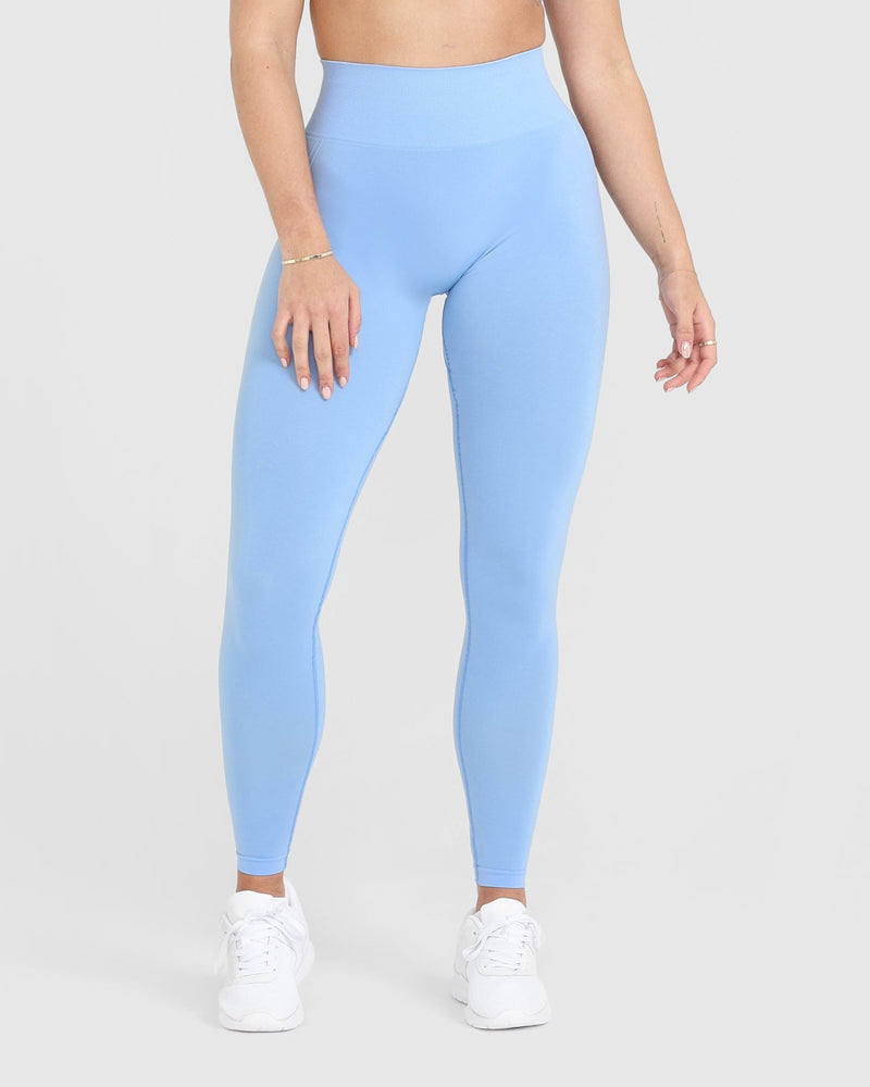 Blue Seamless Leggings Women's - Tiered Waistband