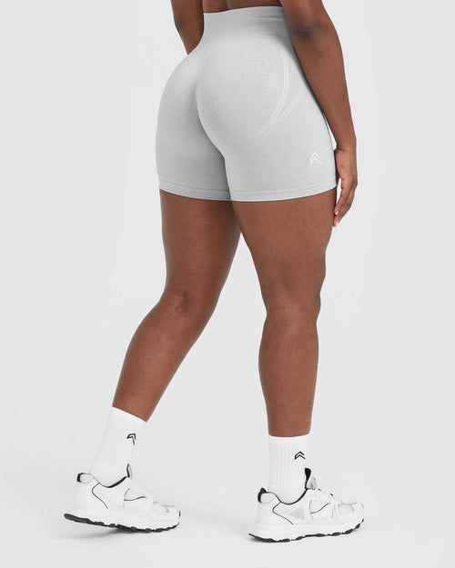 Effortless Seamless Shorts with White Logo | Grey Marl
