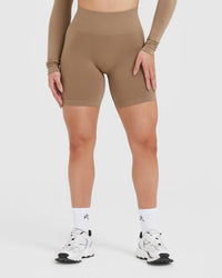 Effortless Seamless Shorts with White Logo | Walnut