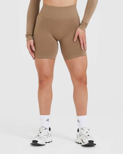 Effortless Seamless Shorts with White Logo | Walnut