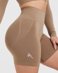 Effortless Seamless Shorts with White Logo | Walnut