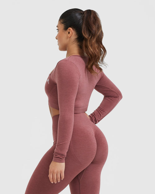 Effortless Square Neck Crop Long Sleeve Top with White Logo | Berry