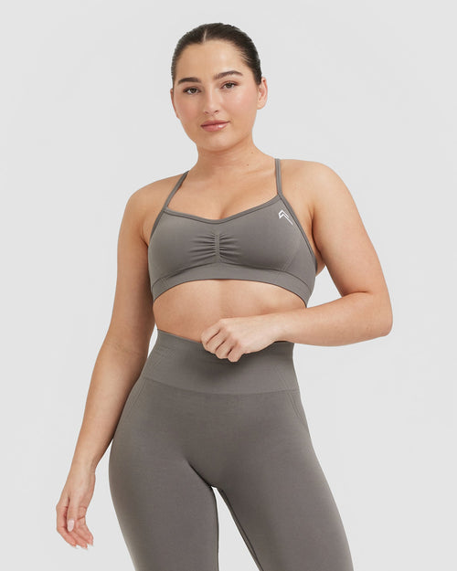 Oner Modal Effortless Strappy Bralette with White Logo | Ash Grey