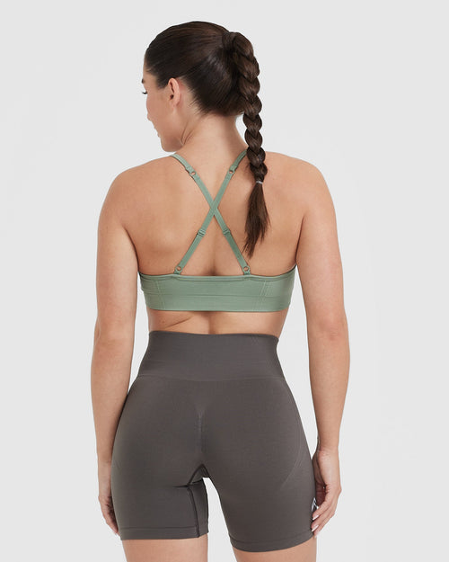 Effortless Strappy Bralette with White Logo | Sage
