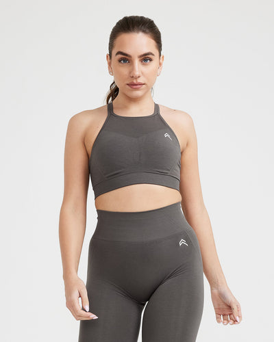 EffortlessLift™ Seamless High Neck Bralette with White Logo | Deep Taupe