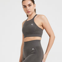 EffortlessLift™ Seamless High Neck Bralette with White Logo | Deep Taupe