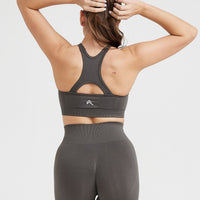 EffortlessLift™ Seamless High Neck Bralette with White Logo | Deep Taupe