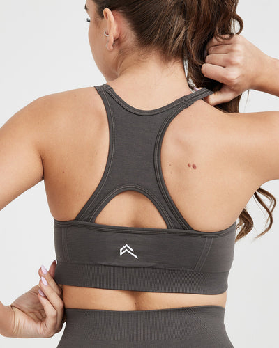 EffortlessLift™ Seamless High Neck Bralette with White Logo | Deep Taupe