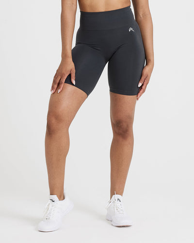EffortlessLift™ Seamless Cycling Shorts with White Logo | Coal