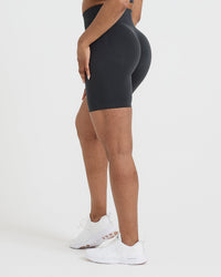 EffortlessLift™ Seamless Cycling Shorts with White Logo | Coal