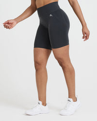 EffortlessLift™ Seamless Cycling Shorts with White Logo | Coal