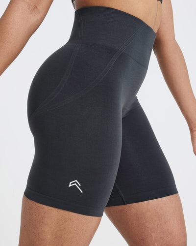 EffortlessLift™ Seamless Cycling Shorts with White Logo | Coal