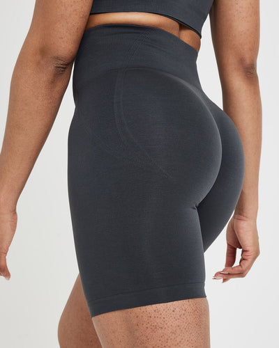 EffortlessLift™ Seamless Cycling Shorts with White Logo | Coal