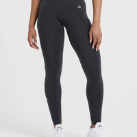 Effortless Seamless Leggings with White Logo | Coal