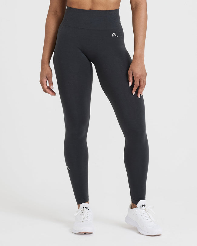 Effortless Seamless Leggings with White Logo | Coal