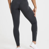 Effortless Seamless Leggings with White Logo | Coal