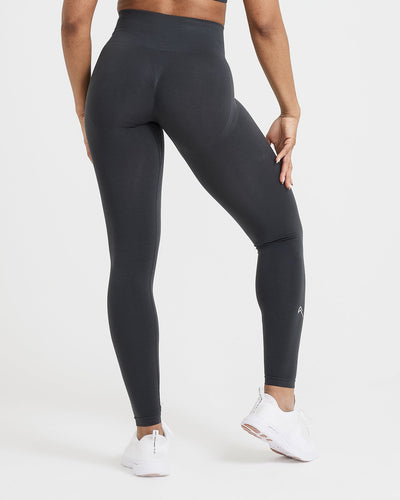 Effortless Seamless Leggings with White Logo | Coal