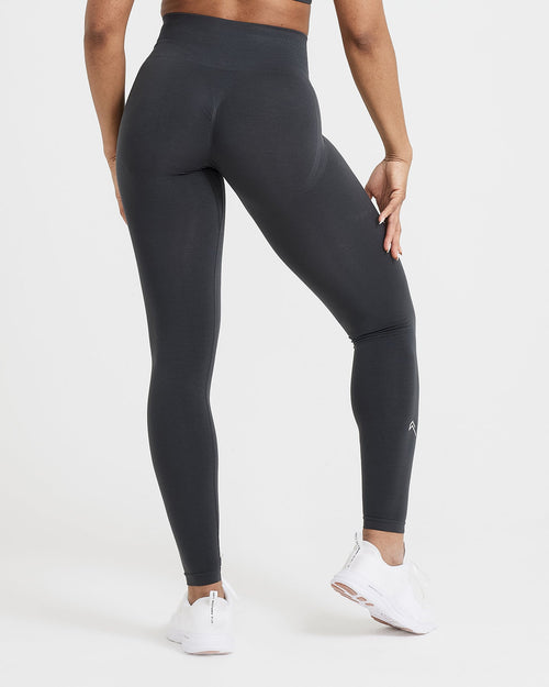 Effortless Seamless Leggings with White Logo | Coal