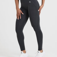 Effortless Seamless Leggings with White Logo | Coal