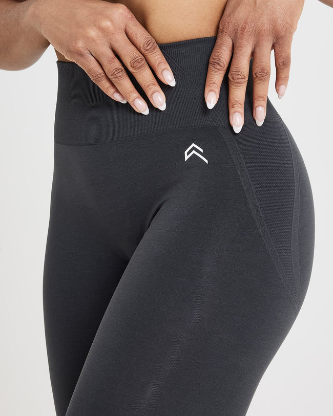 Effortless Seamless Leggings with White Logo | Coal