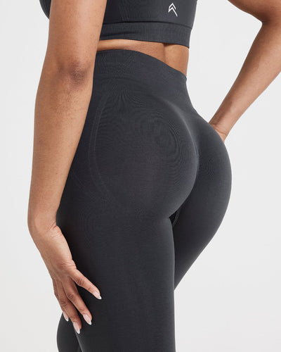 Effortless Seamless Leggings with White Logo | Coal