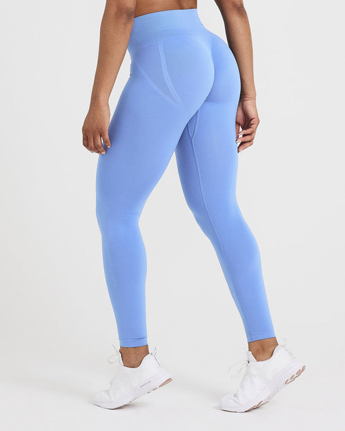 Effortless Seamless Leggings with White Logo | Light Denim