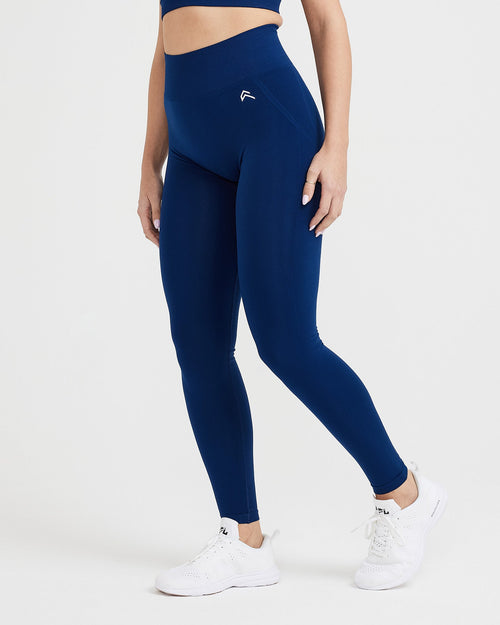 Effortless Seamless Leggings with White Logo | Midnight