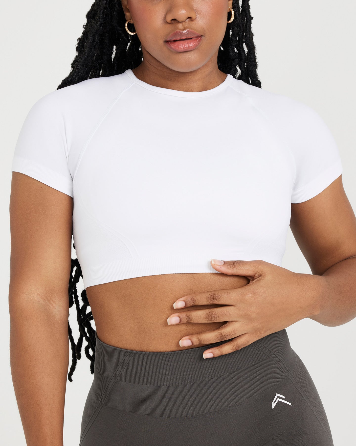 Effortless Seamless Short Sleeve Crop Top with White Logo | White