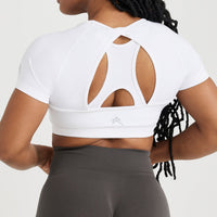 Effortless Seamless Short Sleeve Crop Top with White Logo | White