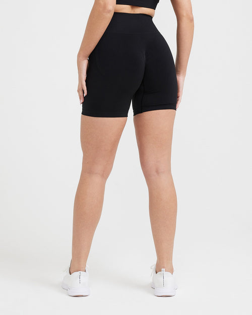 Effortless Seamless Shorts with White Logo | Black