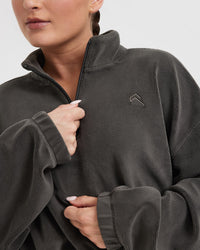 Fleece Oversized Crop 1/2 Zip Sweatshirt | Deep Taupe