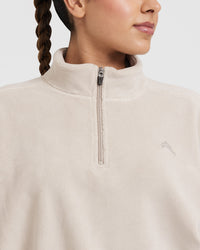 Fleece Oversized Crop 1/2 Zip Sweatshirt | Sand