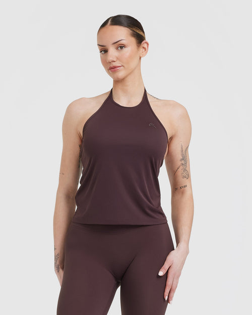Oner Modal Go To High Neck Loose Crop Vest | Plum Brown