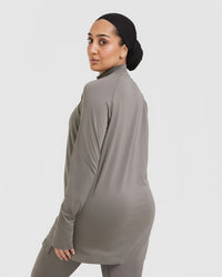 Go To Seamless Loose Long Sleeve Longline Top | Ash Grey