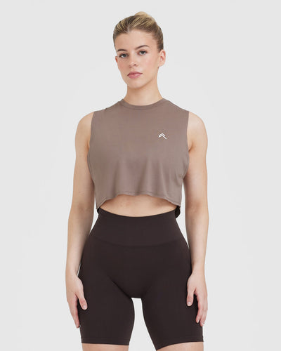 Go To Muscle Crop Vest | Cool Brown