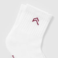 Mid Crew Socks 2 Pack | White/Burnt Cherry