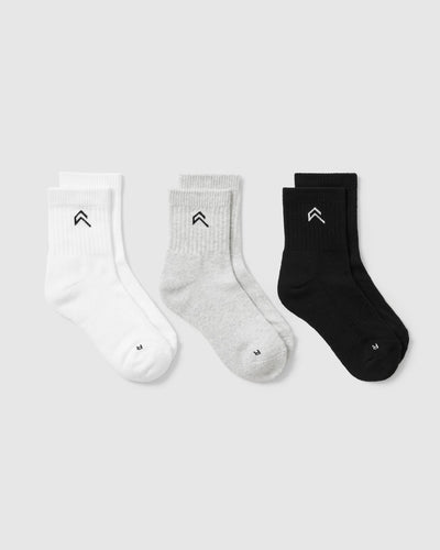 Mid Crew Socks 3 Pack | Grey/White/Black