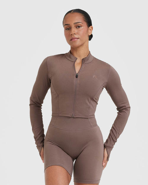 Oner Modal Timeless Crop Jacket | Cool Brown