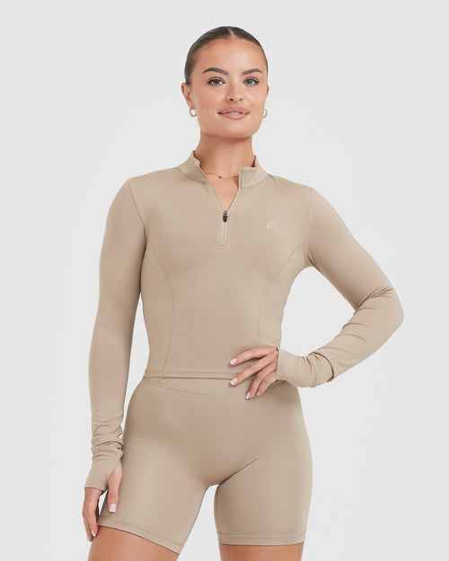 Oner Modal Timeless Half Zip Mid Long Sleeve Top | Sandstone